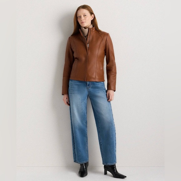 NWT Quince Leather Stand- Collar Jacket in Cognac - Picture 2 of 16